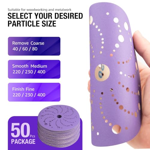 50 Pack 6 Inch Purple Ceramic Sanding Discs Multi-Hole Hook & Loop 150 Grit - style: 150 Grit