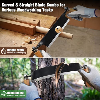 2 PCS Draw Knife Set, 8" Straight & 10" Curved Debarking Tool - size: 8" Straight & 10" Curved