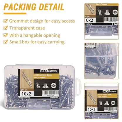 304 Stainless Steel Wood Screws, Flat Head T25 Torx Drive Deck Screws, #10x2 Inch for Wood, Decking and Fence, 1lb - size: 10x2'', style: 1lb