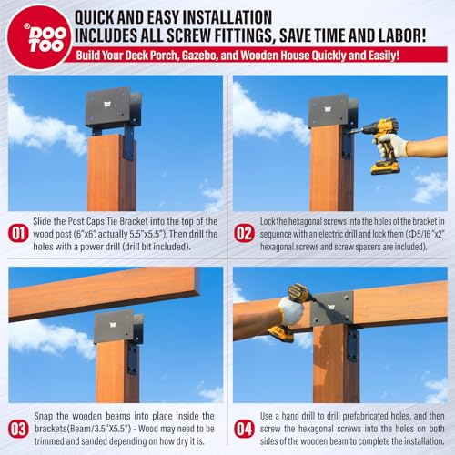 Stainless Steel Pergola Brackets, 4x6(Actual Post/5.5"x5.5" Beams/3.5"x5.5") Post to Beam Bracket, Heavy Duty Post Cap Tie Bracket for Gazebos, Decks and Porches(1pcs-Black) - size: 4x6 (Actual Post 5.5"x5.5", Beams 3.5"x5.5")
