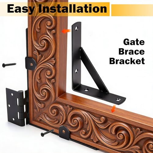 1 Sets Anti-Sag Gate Kit, Heavy Duty No Sag Gate Brace with Corner Bracket & Self-Locking Latch, Designed for Wooden Fence Gates - size: Single Door Set