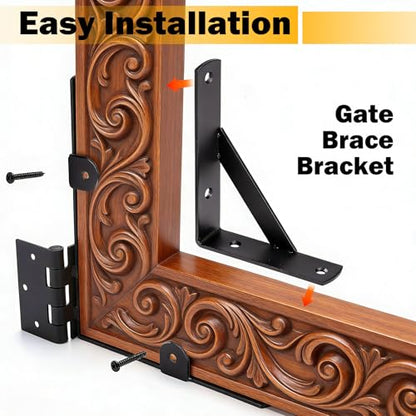 1 Sets Anti-Sag Gate Kit, Heavy Duty No Sag Gate Brace with Corner Bracket & Self-Locking Latch, Designed for Wooden Fence Gates - size: Single Door Set