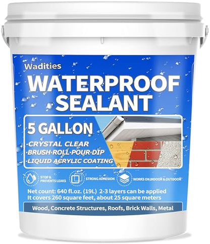 Liquid Waterproof Sealant Clear - 5 Gallon, Water-Based Waterproof Coating - style: 5 Gallon Clear