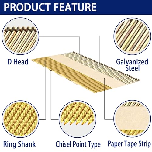 HW HAMWOO 34°Framing Nails,Ring Shank,2",2-1/2",3",3-1/2":960Pcs