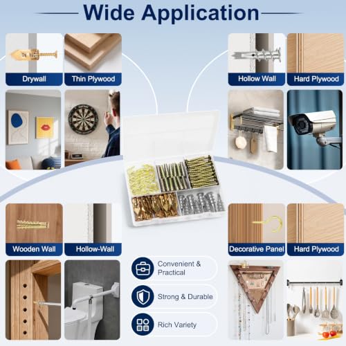 Drywall Anchors and Screws kit,Hanmer in,Screw Down,Load Baring 50LB,Boxed