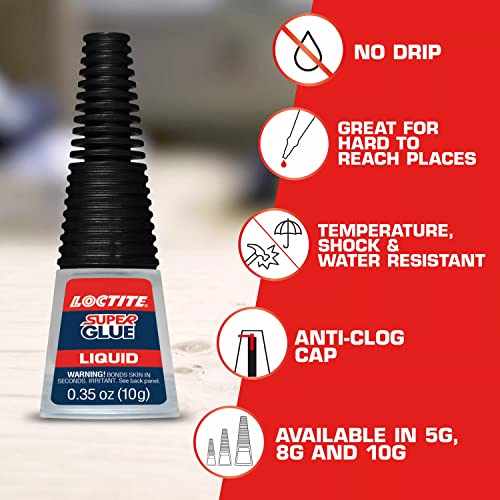 Loctite Super Glue Liquid Longneck Bottle, 10g Bottle (Pack of 1) Instant Adhesive for Plastic, Wood & Metal, Clear Superglue with Extra Long Precision Nozzle, Quick‑Dry Formula - size: 10g, style: 1 Pack