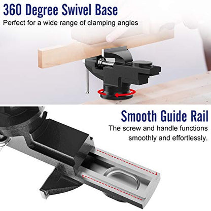 Housolution Universal Table Vise 3 Inch, 360°Swivel Base Bench Clamp - color: Black