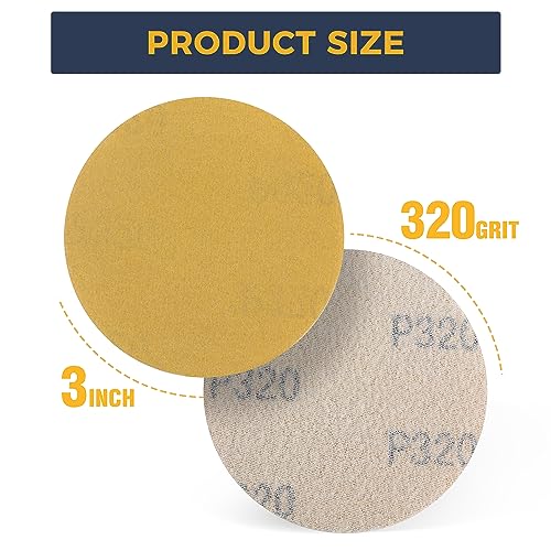 S SATC 50PCS 3 Inch Hook and Loop Sanding Disc 320 Grit Sanding Discs for Orbital Sander Aluminum Oxide Sandpaper for Woodworking Automotive Metal - style: 320Grit 50 pack