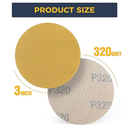 S SATC 50PCS 3 Inch Hook and Loop Sanding Disc 320 Grit Sanding Discs for Orbital Sander Aluminum Oxide Sandpaper for Woodworking Automotive Metal - style: 320Grit 50 pack