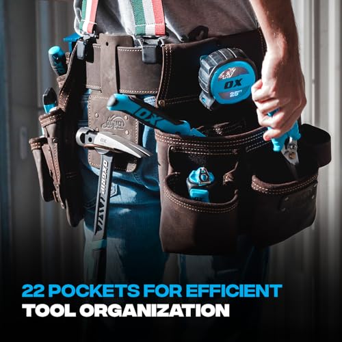 OX Construction Tool Belt + Pouches - Leather Tool Belts For Men - Size XL - color: XL