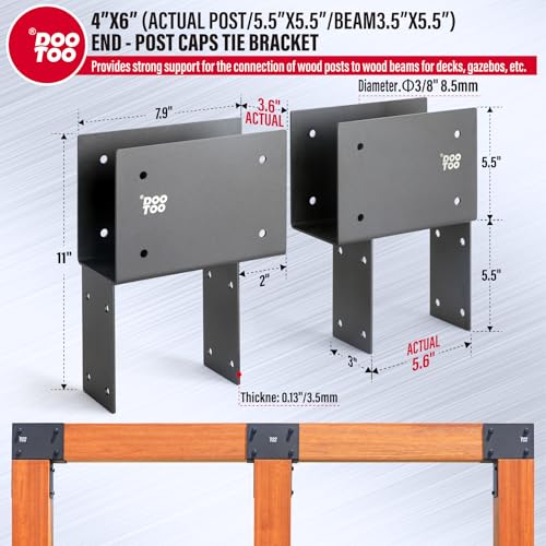 Stainless Steel Pergola Brackets, 4x6(Actual Post/5.5"x5.5" Beams/3.5"x5.5") End Post to Beam Bracket, Heavy Duty Post Cap Tie Bracket for Gazebos, Decks and Porches(2pcs-Black) - size: End 4x6 (Actual Post 5.5"x5.5", Beams 3.5"x5.5")