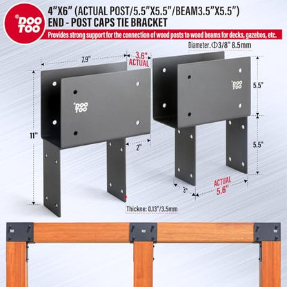 Stainless Steel Pergola Brackets, 4x6(Actual Post/5.5"x5.5" Beams/3.5"x5.5") End Post to Beam Bracket, Heavy Duty Post Cap Tie Bracket for Gazebos, Decks and Porches(2pcs-Black) - size: End 4x6 (Actual Post 5.5"x5.5", Beams 3.5"x5.5")