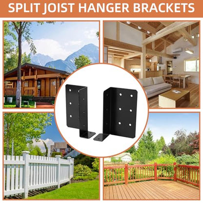 Split Joist Hanger, Wall Mount Joist Bracket with Screws for Wood 14 Gauge Carbon Steel Hurricane Ties for 4"x6",6"x6" Beam 8 Pairs