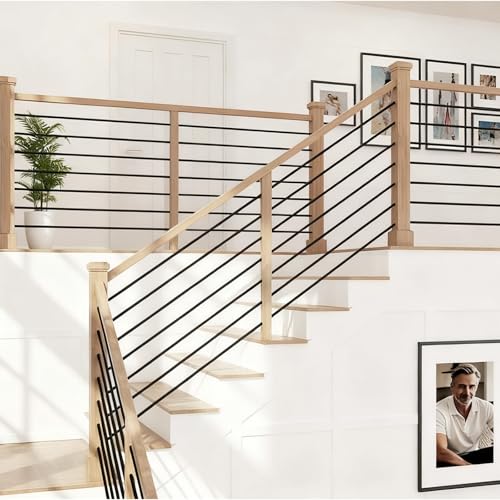 5 Foot x 5/8-inch Round Horizontal Bar Baluster for Stair Remodel- Wrought Iron Hollow Staircase Metal Spindles for Indoor Staircase-Matte Black 5 Pack - size: Iron-5 Feet-2mm