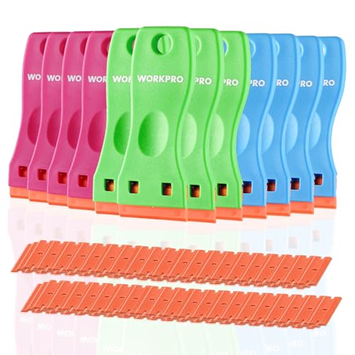 WORKPRO Plastic Razor Blade Scraper Kit, 12 Scrapers with 120 Blades - size: 12 Pack + 120 Blades