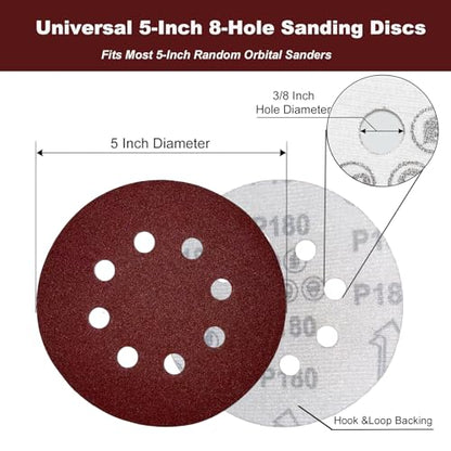 50PCS 5 Inch 8-Hole Sanding Discs for Random Orbital Sander, 320 Grit Hook and Loop Sandpaper Pads for Woodworking, Metal and Automotive Surface Prep - style: 50PCS 320 Grit