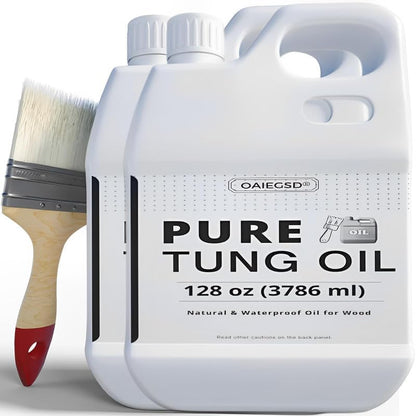 256oz 100% Pure Tung Oil,Food Grade Waterproof Low Odor Wood Oil with Brush - size: 256 Fl Oz