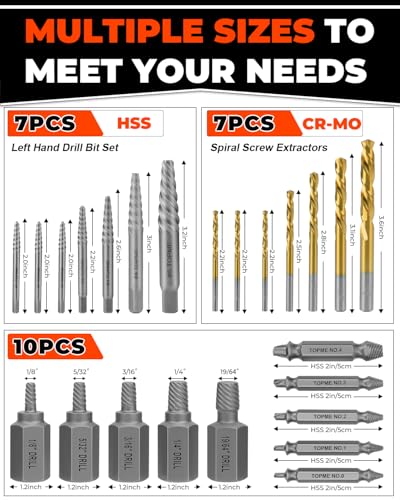 24 Piece Left Hand Drill Bits Set and Easy Out Screw Extractor Set