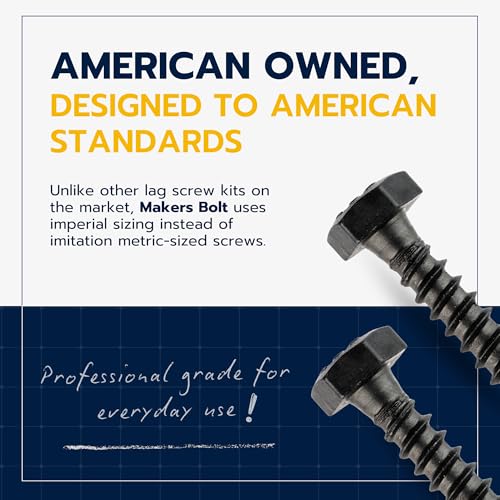 1/4 x 1 (100 Pack) Lag Screw Kit, 100 Screws and 100 Washers, Ceramic Black Ruspert Coating for Exterior Use, Meets ASTM A307 and ASME B18.2.1, Industrial/Commerical Grade by Makers Bolt - size: 1/4 x 1