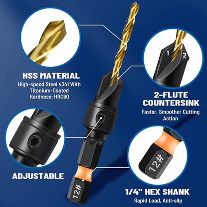 shengbenhao #10#12 Countersink Drill Bit Set for Wood 5Pcs Adjustable - style: #10#12