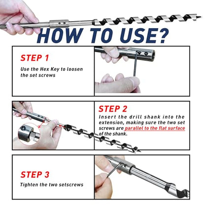 10" Ship Auger Extension Forstner Drill Bit Extension Accepts 1/2" Shank - size: 10 inch Extra Long for 1/2 inch Shank