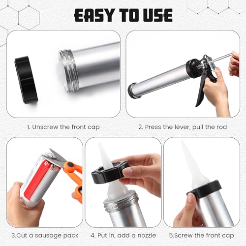 Lasnten 2 Pack Sausage Caulking Gun with 4 Cone Nozzles, Gray - color: Gray