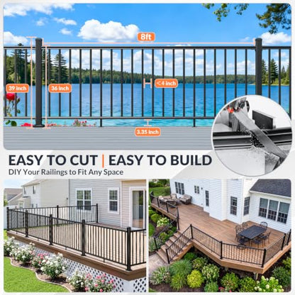 Egadis 3 Pack 36 in x 8 ft Modular Aluminum Porch and Deck Railing Kit - color: Level 8ft - 3Panel 3Post
