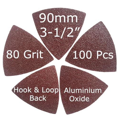 XXGO 100 Pcs 80 Grits 3-1/2 Inch 90mm Triangle Sanding Pads for Multitool - size: 3-1/2 Inch 80 Grit - 100 Pcs