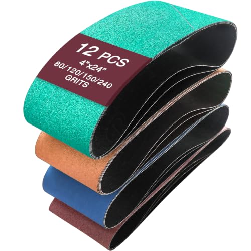 4" x 24" Sanding Belts for Belt Sander, Assorted Grits 12 Pcs (3 Each of 80 120 150 240), Aluminum Oxide Sanding Belts for Woodworking Metal Polishing Knife Sharpening - size: 4" x 24"
