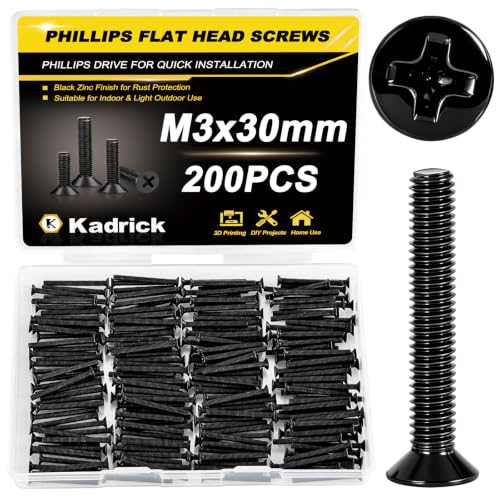 KADRICK M3 x 30mm Countersunk Screws, 200PCS, M3 Flat Head Screws - size: M3x30mm 200PCS