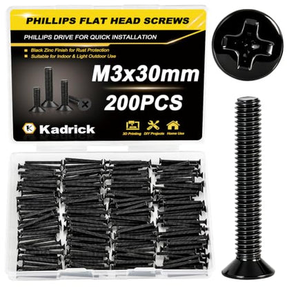 KADRICK M3 x 30mm Countersunk Screws, 200PCS, M3 Flat Head Screws - size: M3x30mm 200PCS