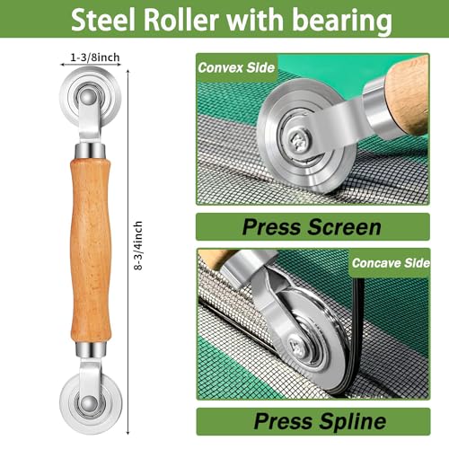 King&Charles 3-in-1 Window Screen Repair Kit, Steel/Nylon Roller & Hook