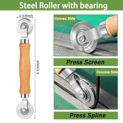 King&Charles 3-in-1 Window Screen Repair Kit, Steel/Nylon Roller & Hook