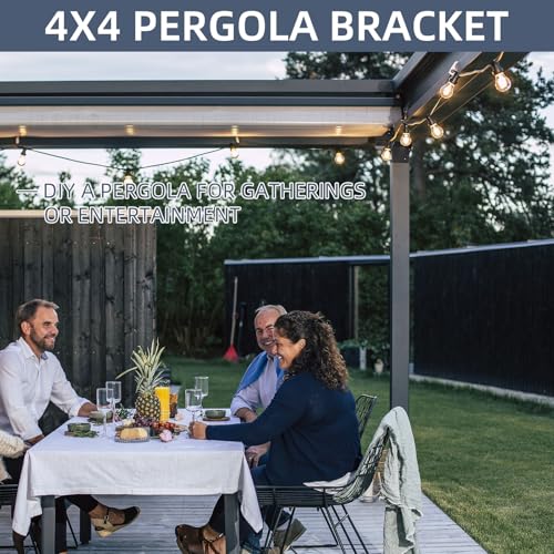 Pergola Bracket Kit 4''x4'', 4pcs 3-Way Right Angle Corner Bracket with Screws Pergola Corner Brackets for Gazebos Patio Pergolas Wooden House