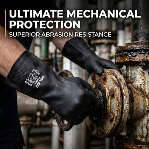 Black Neoprene Gloves, 26 Mil high dexterity work gloves, Reliable Chemical & Mechanical Resistance, for Petrochemical Paint & Water Treatment Workers, M - size: Medium