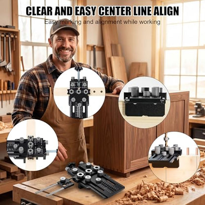 Dowel Jig Kit with Quick Positive Stop and Clamp, Adjustable Doweling Jig - color: Black