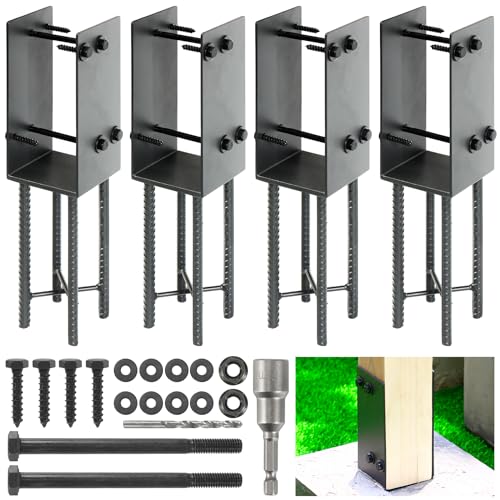 4"x4"(Actual 3.5"x3.5") Stainless Steels U-Shape Post Holder, Wet Concrete Post Anchor, Heavy-Duty Post Base Bracket for Fence, Deck Railing, Wood Gazebo, Pergola (4pack-Dark Gray) - size: 4x4in (Actual 3.5"x3.5")