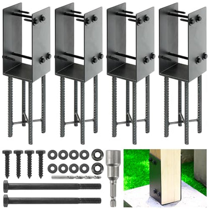 4"x4"(Actual 3.5"x3.5") Stainless Steels U-Shape Post Holder, Wet Concrete Post Anchor, Heavy-Duty Post Base Bracket for Fence, Deck Railing, Wood Gazebo, Pergola (4pack-Dark Gray) - size: 4x4in (Actual 3.5"x3.5")