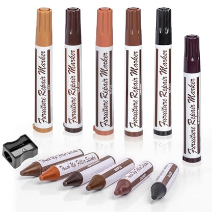Wooden Furniture Floor Scratch Repair Markers, Wood Touch Up Markers with Sharpener, Furniture Touch Up Pens for Wood Floors, Tables, Cabinets, Doors, Quick