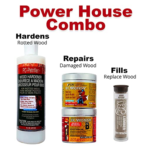 PC Products 84113 Rotted Wood Repair Kit, Water-Based Hardener, Epoxy Paste & Epoxy Putty, 1 oz