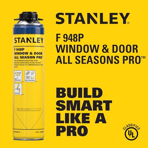 STANLEY F948P All Season Pro Gap Filler - Window & Door Filler in 10F˚, Expanding Polyurethane Sealant for Gaps & Cracks, | Including Gun, Cleaner, Safety Items | 24 Oz, 2 Pack - size: 2 Pack, style: All Season Pro Set
