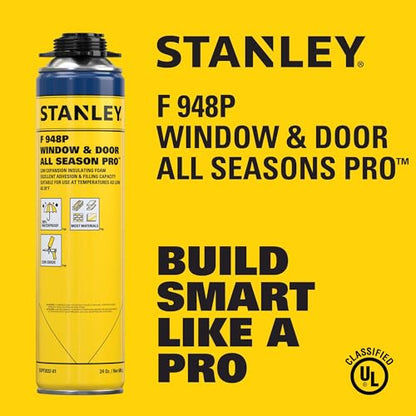 STANLEY F948P All Season Pro Gap Filler - Window & Door Filler in 10F˚, Expanding Polyurethane Sealant for Gaps & Cracks, | Including Gun, Cleaner, Safety Items | 24 Oz, 2 Pack - size: 2 Pack, style: All Season Pro Set