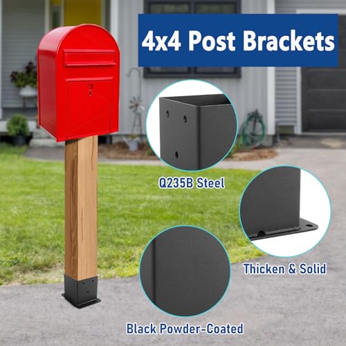 Black Powder-Coated Heavy Duty 4x4 Post Bracket Kit - 4 Pcs, Inner Size: 3.6"x3.6", Suitable for Deck Railing, Patio Post Anchor, Porch, Handrail, Pergola and Mailboxes