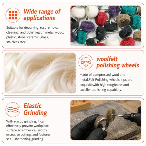 90-Piece Abrasive Buffing & Polishing Wheel Set - 1/8" Shank, 1" (25mm) 80-800 Grit, 15 Wool Felt Buffing Wheels, Rotary Tool Polishing Kit for Metal, Jewelry, Wood, Glass - color: Mix 90Pcs