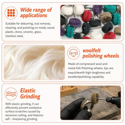 90-Piece Abrasive Buffing & Polishing Wheel Set - 1/8" Shank, 1" (25mm) 80-800 Grit, 15 Wool Felt Buffing Wheels, Rotary Tool Polishing Kit for Metal, Jewelry, Wood, Glass - color: Mix 90Pcs