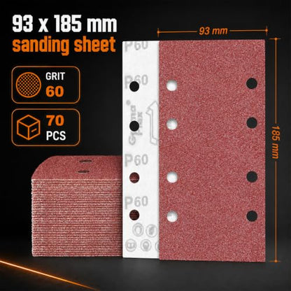 70 PCS 1/3 Sandpaper Sheets 60 Grit 8 Hole - color: GRIT 60