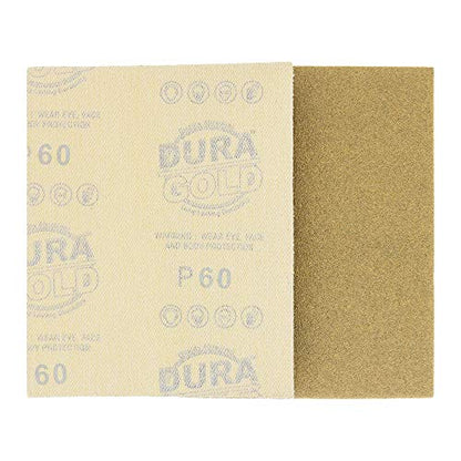 Dura-Gold Premium 1/4 Sheet Gold Sandpaper Sheets, 60 Grit (Box of 16) - size: 60-Grit