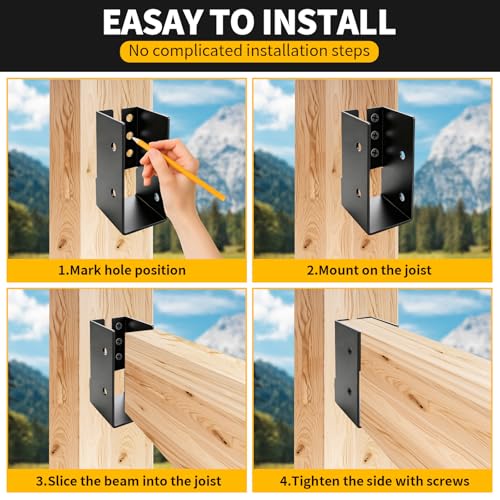 Concealed Joist Hangers 2" x 4",Outdoor Trim Concealed Flanges for Wood Fence,Heavy Duty Steel Mount Joist Hangers Connector for Swing Set Brackets,Handrails(Black,4Pcs)