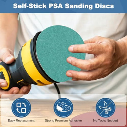 50Pcs 6" PSA Sanding Discs 320 Grit Polyester Film Green - size: 6 Inch-320 Grit