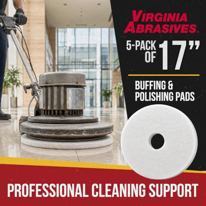 White Floor Maintenance Pads, High-Gloss Buffing & Polishing, 17" - 5 Pack - color: White, size: 17"